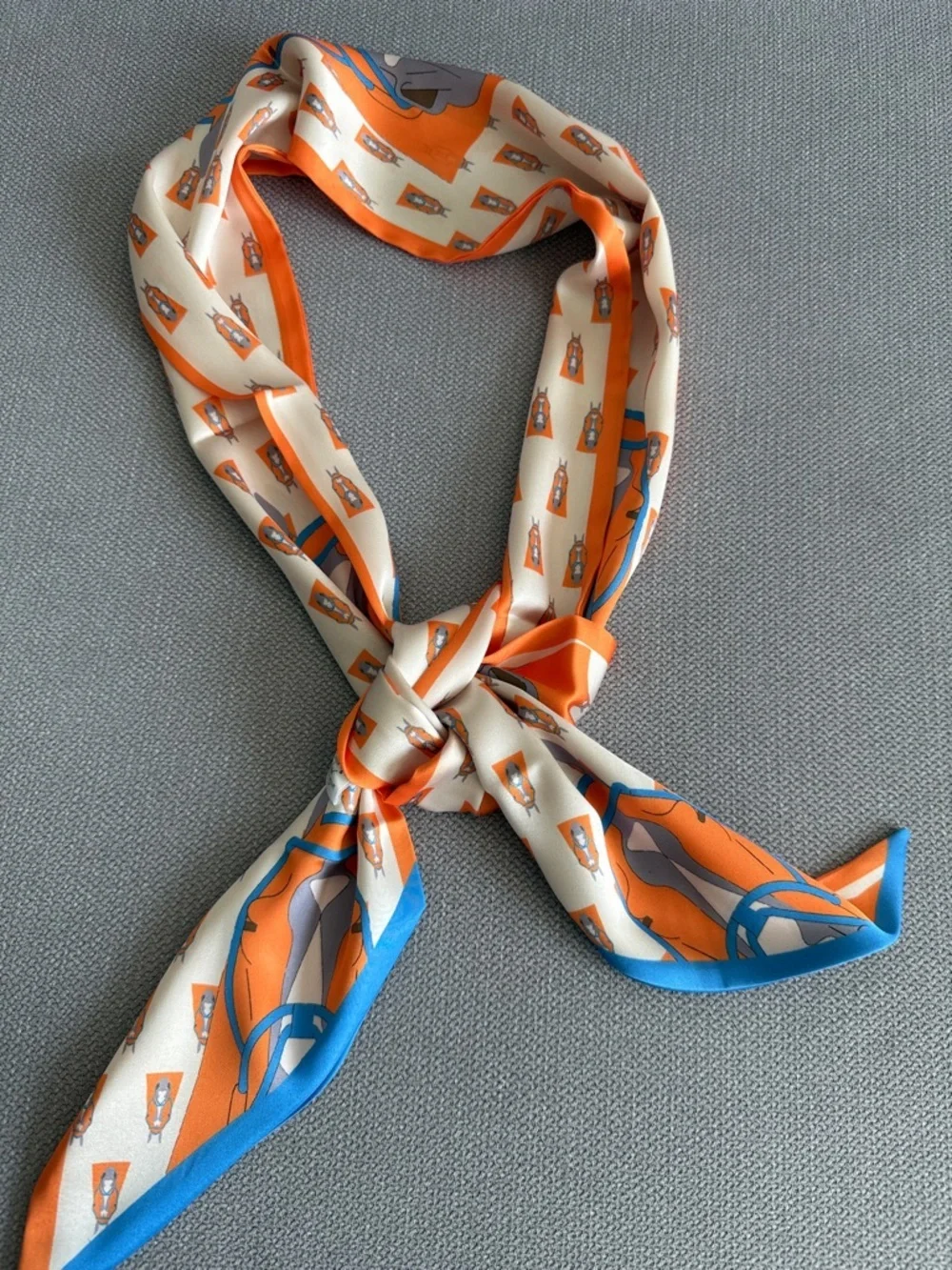 Orange and Cream Twilly Scarf with Blue Accents